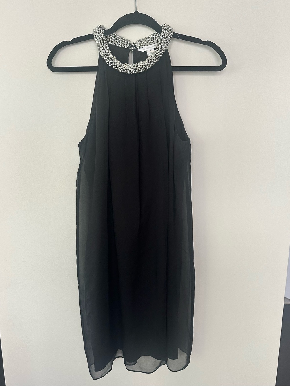 Diane Von Furstenberg Black Halter Dress with Pearl Embellished Neckline